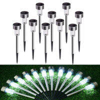 10pcs LED Solar Light Stainless Steel Tube Outdoor Waterproof Lawn Stake Lamps Garden Yard Art Landscape Lights Walkway Decor