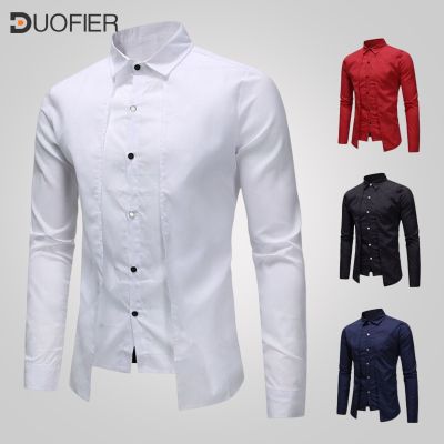 ZZOOI Men Dress Shirt White Summer New Fake Two-piece Thin Section Non-iron Solid Cotton Blend Lapel Asian Size Shirts Men Long Sleeve