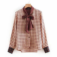 Geometric Print Bow Tie Women Blouses Chiffon Shirt Casual Plus Size Femininas Blusas Tops Woman Clothes