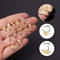 1PC 20G Piercing L Rod Nose Studs Stainless Steel Snake Zircon Nostril Screw Indian Nose Ring Nail Gtoh PIERC Jewelry For Women Body jewellery