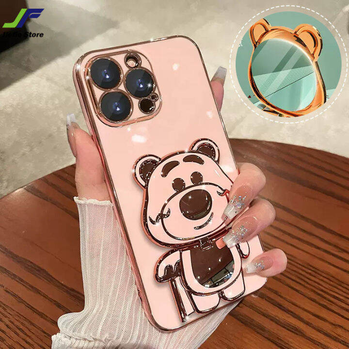 jiefie-เคสโทรศัพท์กระจกหมีน่ารักสำหรับ-huawei-y9-2019-y9s-y9-prime-y7a-y6p-y7-pro-y7-2019-y7แฟชันที่สำคัญโครเมี่ยมสุดหรูฝาครอบเคสมือถือ-tpu-พร้อมตัวยึดกระจก