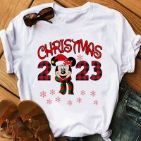 【New】Women Top Christmas Mickey Women T Shirt Disney 2023 Happy New Year Ropa Aesthetic Mujer Short Sleeve Home Casual Xmas