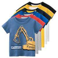 Excavator T-Shirt for Boys 2023 Summer New Childrens Cartoon Print Cotton Top Short Sleeve O-Neck Kids Clothes