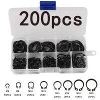 【YF】 200Pcs Internal External Retaining Circlips M6-M20 C-clip Washers Snap Ring Carbon Steel Assortment Kit