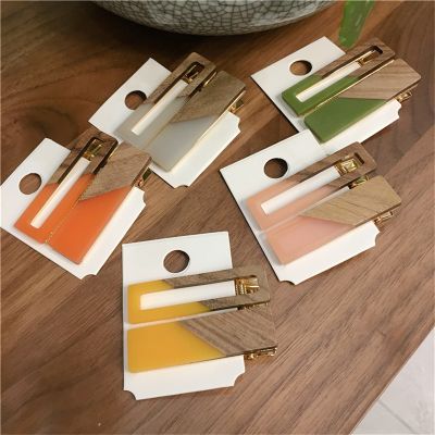 【cw】 2pcs / setColor PatchworkWoodHairWomenHollowHairpin Barrettes Hair Accessory 【hot】