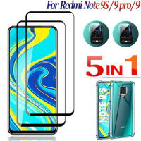 5-In-1 2 ชิ้นกระจกนิรภัยสำหรับXaomi R Edmi Note9 9 วินาที 9Pro 9 Pro Maxป้องกันหน้าจอสำหรับR Edmi 9 เต็มฝาครอบแก้ว + เลนส์กล้อง + กรณี,แว่นตานิรภัยป้องกันรอยขีดข่วน 9H Red Mi Note 9 S 9Pro Front Film