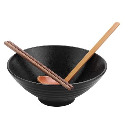 Ceramic Japanese Ramen Soup Bowl with Matching Spoon and Chopsticks, Suitable for Udon, Soba, Large Size