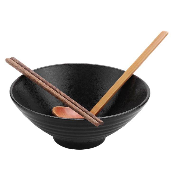 Ceramic Japanese Ramen Soup Bowl with Matching Spoon and Chopsticks