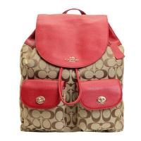 กระเป๋าเป้ ผ้าลาย Coach Signature และหนังแท้ หนังนิ่มสวย ใบใหญ่ Coach 37476 Billie Backpack in Signature Jaquard Classic Red สีแดง