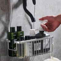 Bathroom Shelf No Drill Basket Shower Storage Rustproof Stainless Organizers Wall Mounted  Wall Shelf With Hooks Shampoo Holder Cleaning Tools