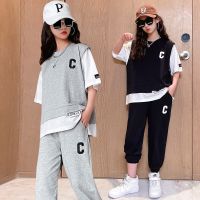 2023 Summer Teens Girls Clothes Children Sets Outfits Kids Loose T-shirt + Pants 2PCS Girls Tracksuit 5 6 8 10 12 14 Years