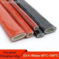 ๑❏ High Temperature Resistant Fiberglass Tube Silicone Resin Coated Glass Fiber Braided Fireproof Sleeve Fire Retardant Casing Pipe