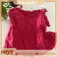 hanshi [2023 new HOT FASHION] lazlook เสื้อกล้ามมีระบายสายรัด Y2k ลำลองสายเดี่ยวหวานลายสก็อตสำหรับผู้หญิง