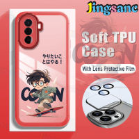 Jingsanc พร้อมเคสโทรศัพท์ฟิลม์นิรภัยสำหรับเลนส์สำหรับ Huawei Nova Y90 Y71 Y70 9 SE Honor X8 5G X8A X8 4G X7A X7สเก็ตบอร์ดโคนันเคสโทรศัพท์ K001-2สีแดงกันกระแทก TPU ซิลิโคนเนื้อนิ่มโปร่งใส