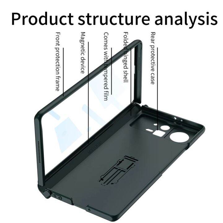 2023hot-ใหม่บานพับแม่เหล็กเคสสำหรับ-ผสมพับ2ผสม-fold2กับด้านหน้าฟิล์มแก้วฮาร์ดพีซีปกขาผู้ถือ-shellfreeshiping