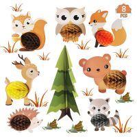 【Explosion umbrella】 Woodland Party สัตว์ DIY Honeycomb Ball Jungle Kids Boy One 1st Birthday Party สัตว์ป่าธีมอุปกรณ์งานเลี้ยงวันเกิด