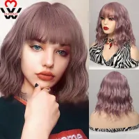 MANWEI Synthetic Short Water Wave Cosplay Bob Wig with Bangs Heat-resistant Fiber Lolita Wigs For Women Daily Wear Wig  Hair Extensions Pads