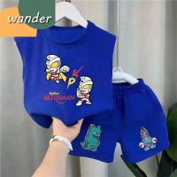 WANDER ชุดเด็กผู้ชาย เสื้อยืดแขนกุดเด็กชาย ลายการ์ตูนอุลตร้าแมน จั้มสูทแขนกุดผ้าฝ้ายระบายอากาศสไตล์เกาหลี2371