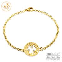 555jewelry สร้อยข้อมือสแตนเลส สตีล รูปใบมะกอก สัมผัสผิวทราย (Sand Dust) ประดับเพชร CZ รุ่น MNBR-049G - สร้อยข้อมือผู้หญิง สร้อยข้อมือสวยๆ [BR3]