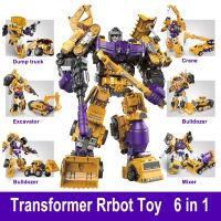 Transformation Robot Toy 6 in1 Engineering Vehicle Model Educational Assembling Deformation Action Figure Car Toy for Children Building Sets