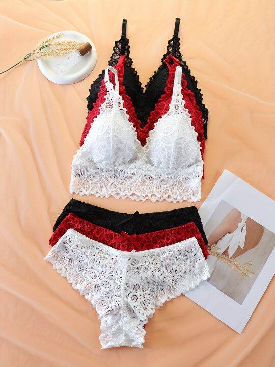 3sets Floral Lace Lingerie Set