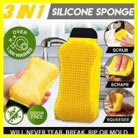 sponge hero 3 in 1 ฟองน้ำทำความสะอาดมหัศจรรย์ เติมน้ำยา ได้ในตัว มีที่ขูด ที่ปาด เช็ด ล้างทำความสะอาดได้ง่าย เกาะแขวนได้สะดวก