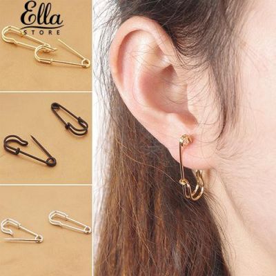 [COD]Perempuan Keselamatan Pin Ear Studs Clip-On Anting Tembaga Perhiasan Kreatif