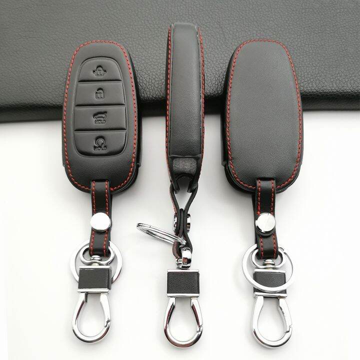 leather-car-key-case-for-hyundai-palisade-grandeur-azera-elantra-gt-kona-2018-2019-smart-remote-fob-protector-cover-accessories