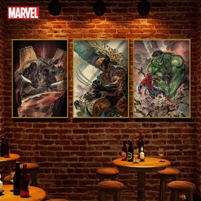 Vintage Avengers Figure Hulk Spiderman Captain America Wolverine Wall Art ภาพวาดผ้าใบภาพจิตรกรรมฝาผนังพิมพ์-เหมาะสำหรับตกแต่งบ้าน