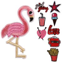 Flamingos แพทช์เหล็กบนลายปัก Patch สำหรับไม้ผ้า HOMP