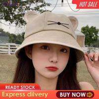 ZYEarth หมวกกันแดดพับได้หูแมวแบบพกพาน้ำหนักเบาสำหรับผู้หญิง Topi Bucket หูแมวแฟชั่น