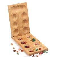 Mancala – jeu de société avec pierres colorées jeu déchecs pliant en bois R9JD