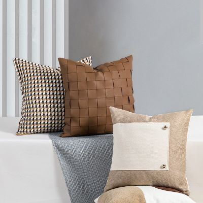 hot！【DT】◙◆  Knitted Leather Cushion Cover Room Decoration Pillows 45x45cm