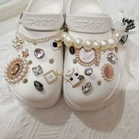 ❈รองเท้าแตะ Crocs Jibbitz แต่งสายโซ่ ประดับไข่มุก พลอยเทียม DIY สําหรับผู้หญิง