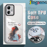 Jingsanc เคสโทรศัพท์พร้อมฟิล์มติดเลนส์สำหรับ Xiaomi POCO X5 Pro 5G X5 X3 M5S M3 Redmi 12C 12 10C 10A 9C Note 12 11S 11 9S 9 Pro Max NFC 4G 5G น่ารัก k001-3ปลอกสีขาวกันกระแทก TPU ซิลิโคนเนื้อนิ่มโปร่งใสเคสแบบแฟชั่นสำหรับเด็กผู้หญิง