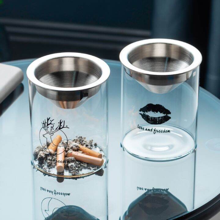 hot-dt-๑-gianxi-detachable-glass-ashtray-funnel-windproof-car-cup-room-anti-fly-ash-office-with-lid