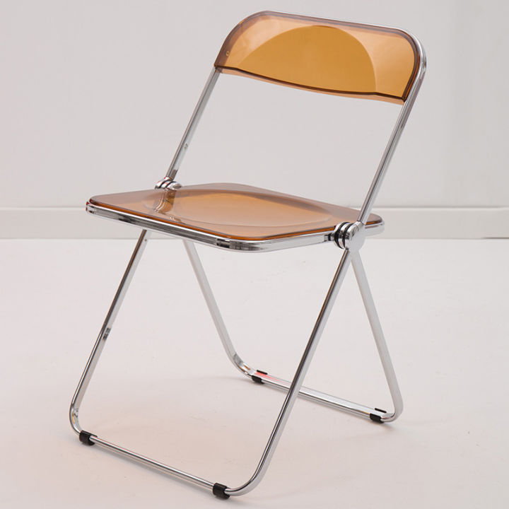 ขาอะคริลิกสีเงินเก้าอี้พับได้ชุบด้วยไฟฟ้าเก้าอี้พับเก้าอี้แต่งหน้าสำหรับร้านขายเสื้อผ้า