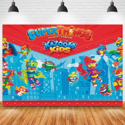 Super Zings Kidss Birthday Party Backdrop City Buildings Game Theme Photo Background Cake Toys Table Banner Decor Poster Vinyl