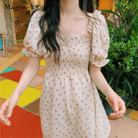 Floral Square Collar Chiffon Dress  Party Dress A Line Vestido Boho Black Mini Vestidos Verano Korean Cute Harajuku 14386