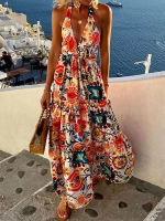 【cw】ZC-6341 Europe and America Cross Border Dress y Deep V Slimming Chest-Wrapped Bohemian Dress ！