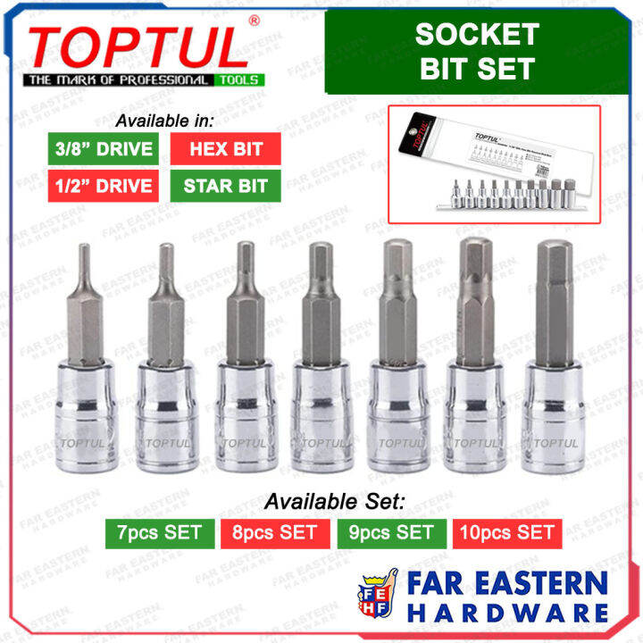 TOPTUL Hex Star Bit Socket Wrench Rail Set 3/8" 1/2" Drive Made in
