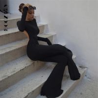 ◎  BoozRey Fall Black Sexy Backless Jumpsuits Women Casual Flare Pants Rompers Club Party One Piece Outfits Clothes Lady Bodysuit