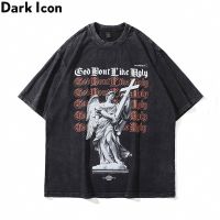 เสื้อยืด ผ้าฝ้าย ทรงหลวม ลาย Dark Icon แนวสตรีท เหมาะกับฤดูร้อน สไตล์เรโทร สําหรับผู้ชาย และผู้หญิง 2022