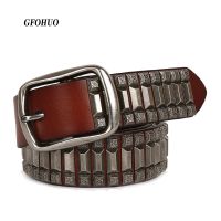 【CW】㍿☋♂  New Cowboy Motorcycle Jeans Heavy Metal Rivet Belts Men Leather Punk Male Ceinture Homme