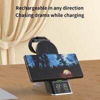 6 in 1 Cell Phone Wireless Charger with Alarm Clock for iphone Android Multiple Devices Gifts for Friends Lightweight D5QC