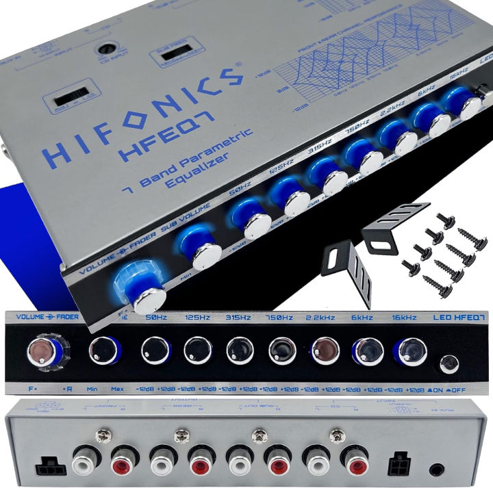 hifonics-hfeq7-7-band-9-volts-1-2-din-pre-amp-car-audio-graphic-equalizer-with-front-3-5mm-auxiliary-input-rear-rca-auxiliary-input-and-high-level-speaker-inputs-black