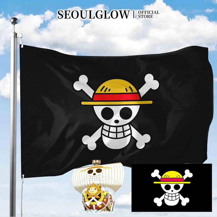 New Sky Flag Luffy Skull Flag 3*5ft Large Polyester Straw Hat Pirate ...