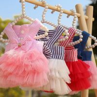 ZZOOI Dog Princess Dresses Puppy Bow Knot Dress Pet Tutu Dresses Striped Mesh Puppy Cat Princess Summer Dresses for Small Medium Cat