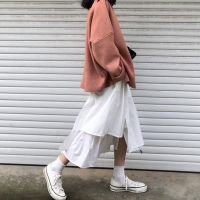 Skirt High Waist Irregular Tiered Skirt Mid-Length Hong Kong Style Japanese Style Suit Skirt