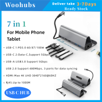 [COD]Woohubs ยี่ห้อ ขาตั้งแท่นวางมือถือ4K 60HZ 7 In 1ฮับ Type-C พร้อม RJ45 HDMI 4K Type-C 1000Mbps USB3.0ชาร์จเร็ว PD 100W 7พอร์ต USB อเนกประสงค์สำหรับแท็บเล็ตโทรศัพท์มือถือ